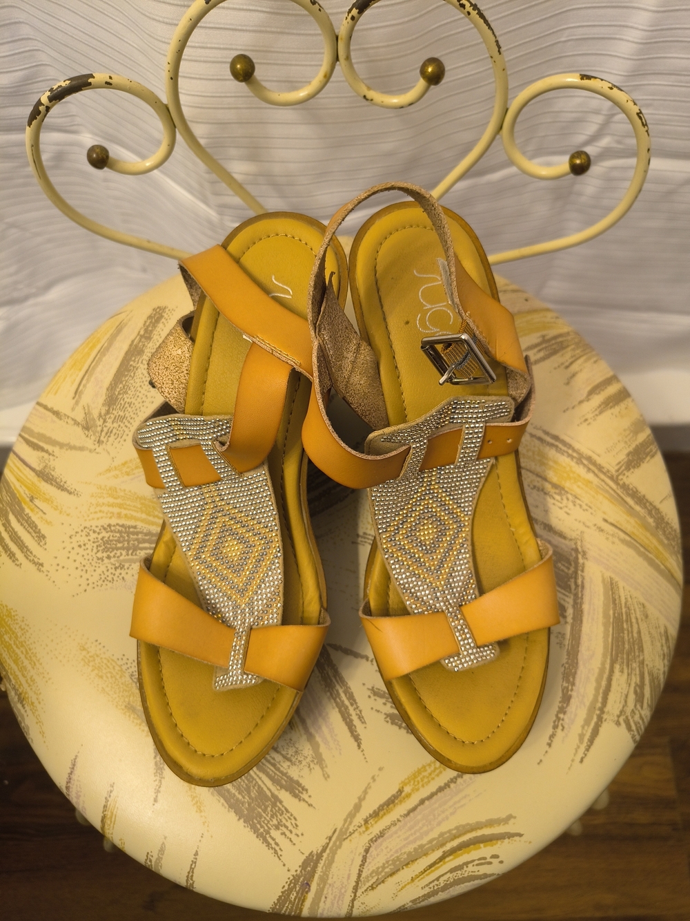 Sugar Mustard Yellow Jeweled T-Strap Sandals